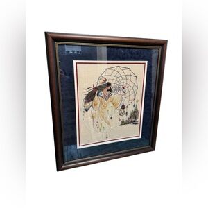 26” x 28.5”  Vintage 90s Native American Earth Dancer Needlepoint Picture